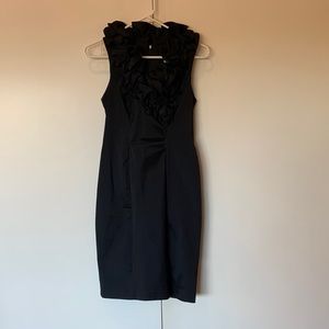 Vintage black formal dress with ruffle accents